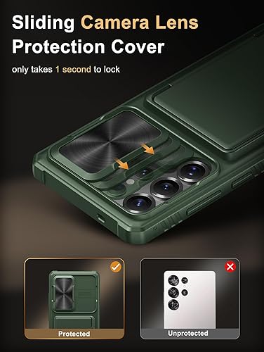 Vista 4 de Vihibii Funda tipo cartera para Samsung Galaxy S25 Ultra, tarjetero integrado (4 tarjetas), [bloqueo RFID] y cubierta de lente deslizante, Verde