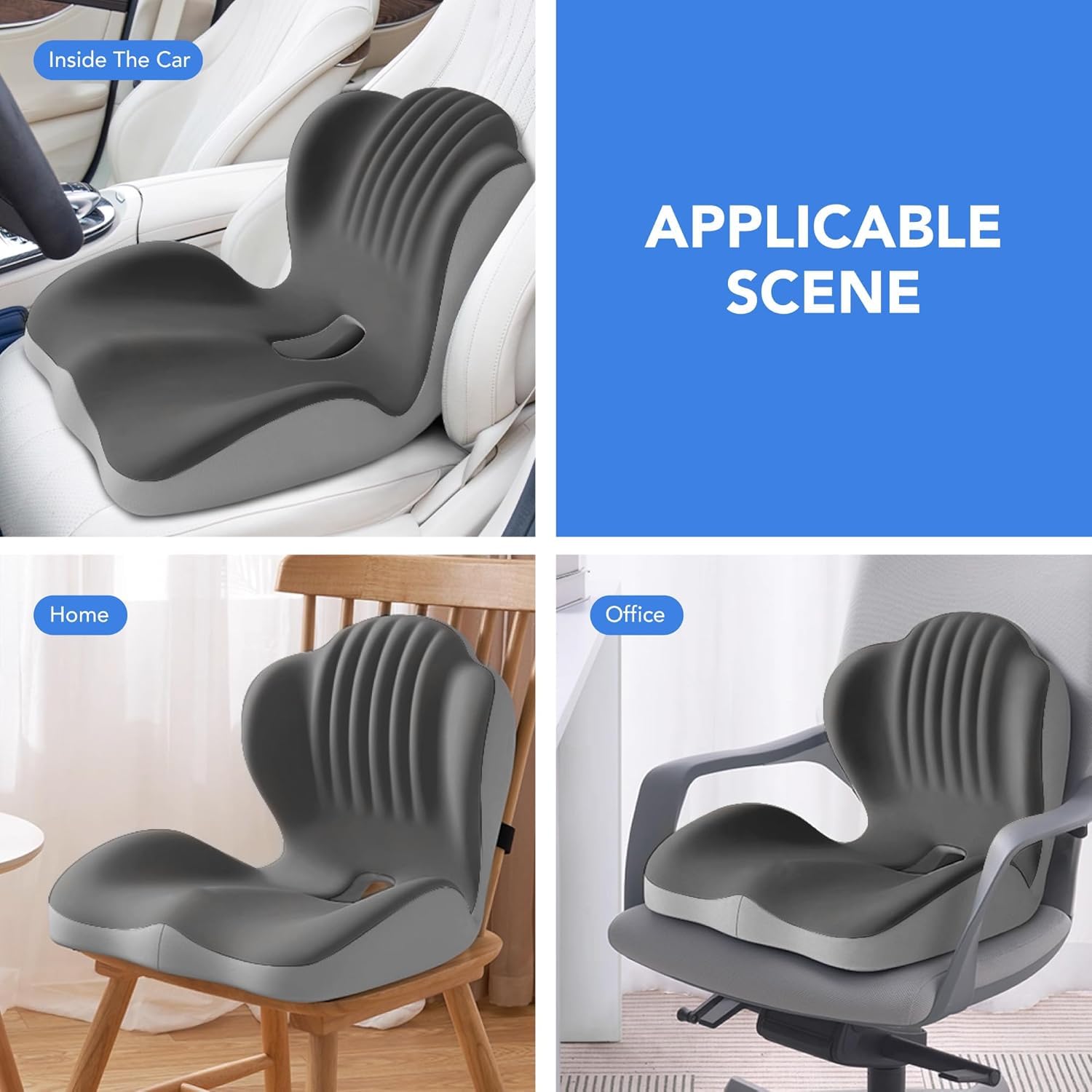 Coussin de soutien lombaire et siège ergonomique, coussin en mousse mémoire 2 en 1 avec conception creuse Coccyx pour chaise de bureau, siège de voiture, utilisation à la maison (Double gris)