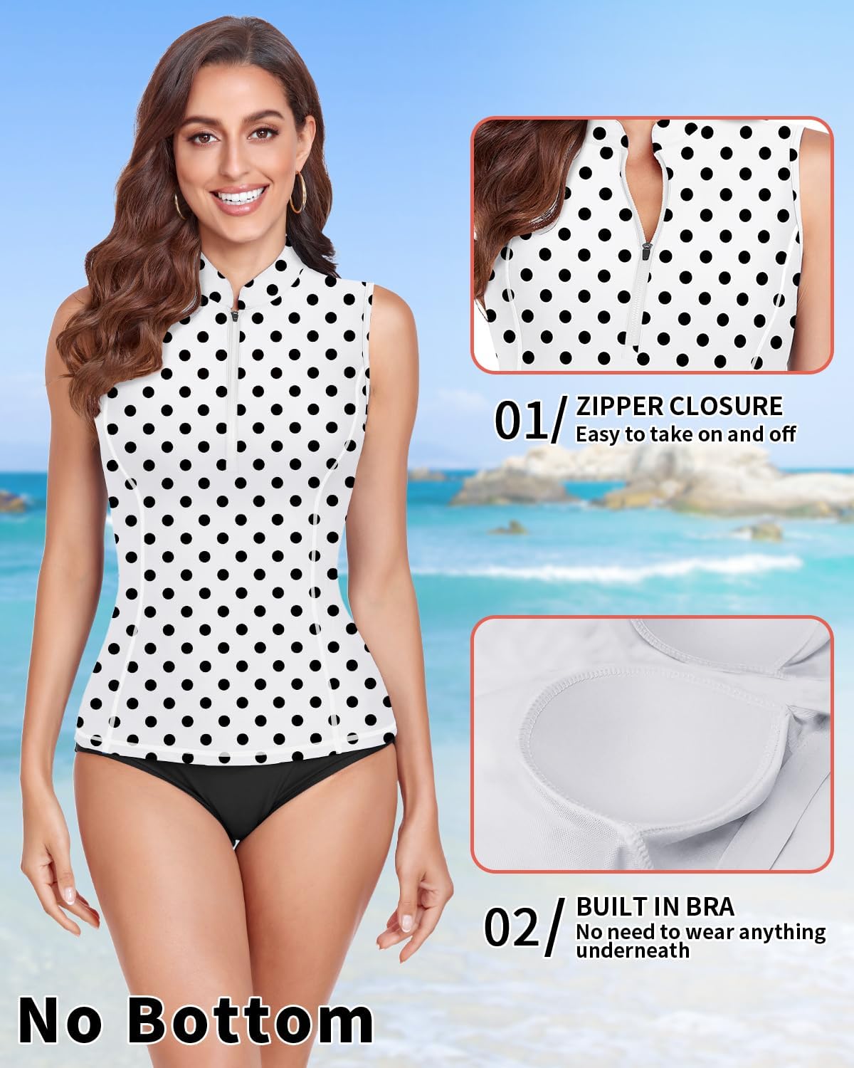 WOWENY Women Rash Guard Sleeveless Swim Shirts UPF 50 Sun Protection Swimsuit Tops Bathing Suit Top No Bottom - Image 4