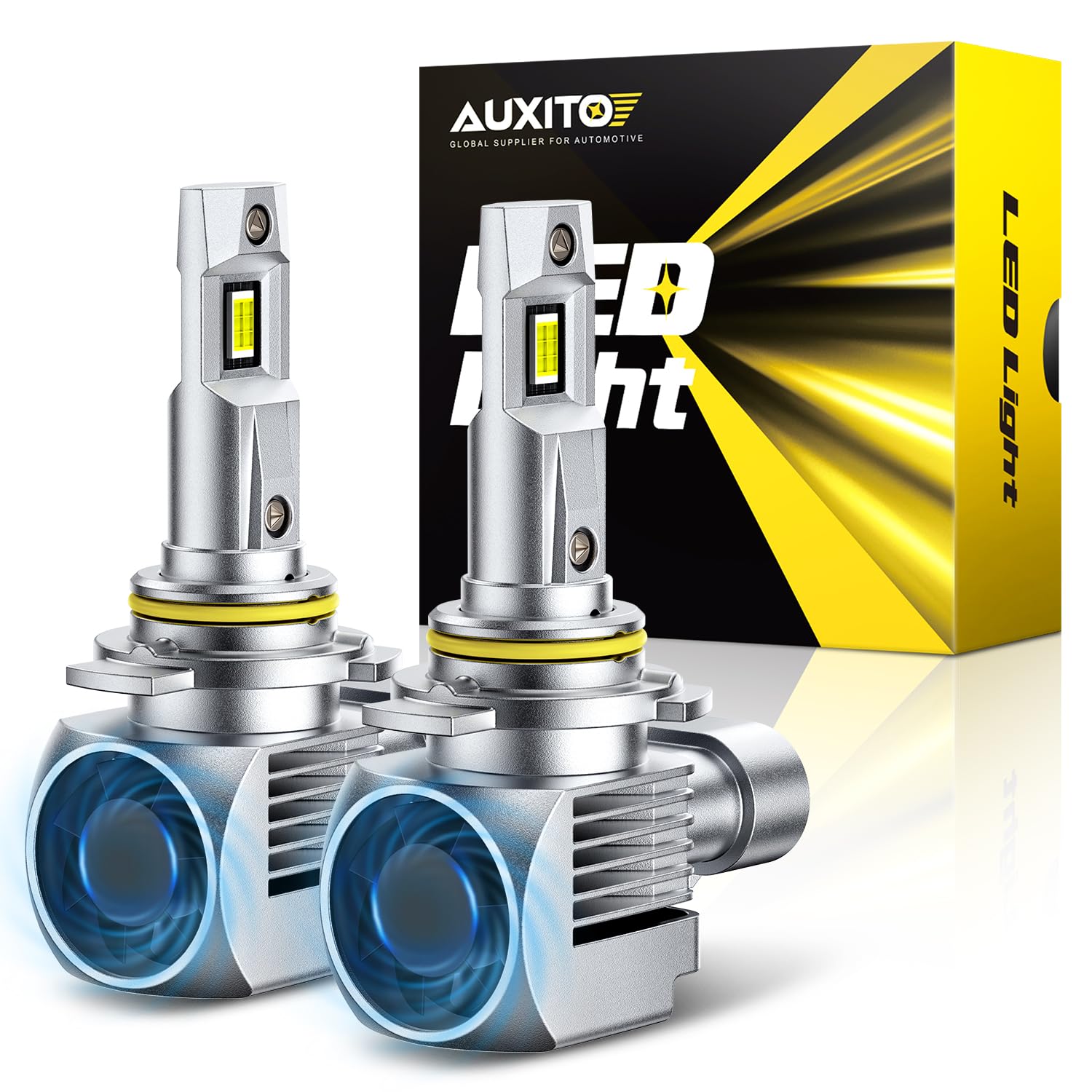 AUXITO 9012/HIR2 Bulbs, 80000LM 6500K Cool White, Direct Replacement 9012/HIR2 Light Bulbs with Fan, 1:1 Halogen Design, Side-Light for Blind Spot Fill, Plug and Play CANbus Ready No Flicker, 2PCS