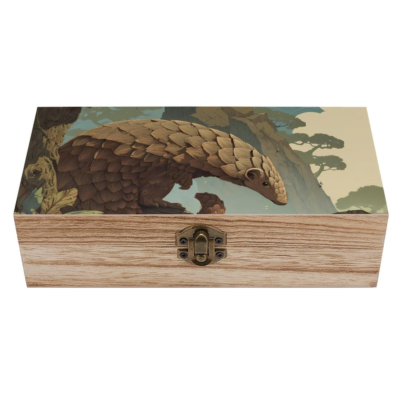 HLBSDM Pangolin Mountains Wooden Storage Box Craft Memory Keepsake Treasure Chest Box Jewelry Organizer
