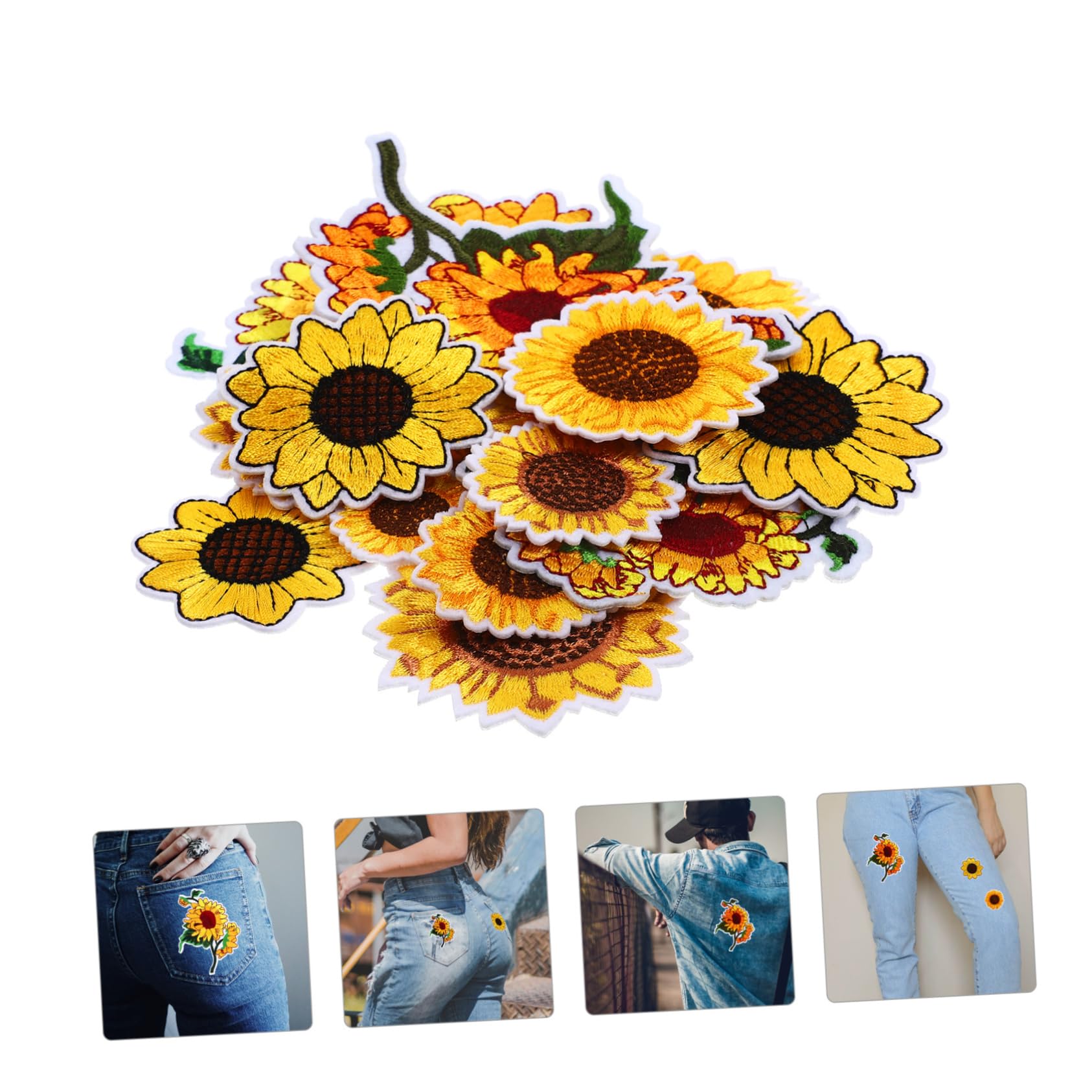 SHINEOFI 3 Sets Sonnenblumen Stickerei Bügelflicken Pailletten Kleider Stoffflicken Flicken Für Kleidung Bestickte Fat Quarters Stoffbündel Nähaufkleber Flicken Für Jacken Hüte