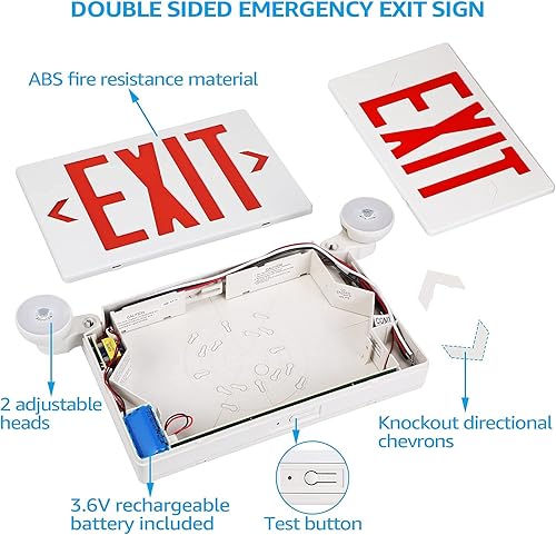 Miniatura 6 de TORCHSTAR Señal de salida LED rojo con luces de emergencia, UL 924, luz de salida de emergencia con batería de respaldo, cabezales ajustables,