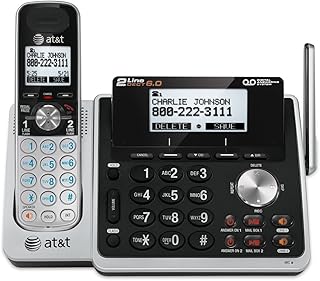 AT&T TL88102 DECT 6.0 2-Line Expandable Cordless Phone with Answering System and Dual Caller ID/Call Waiting, 1 Handset, Silver/Black (Renewed)