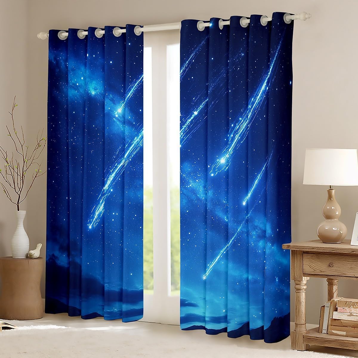 Feelyou Galaxy Curtains for Bedroom Living Room (2 Panels, 42 x 84 Inch) Shooting Star Blackout Curtain Universe Cloud Galaxy Darkening Dreapes Outer Space Window Treatments 3D Printed Space