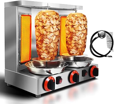 Li Zhen Shawarma Machine Vertical Rotisserie Gyro Machine Commercial Turkish Kebab and Grilled Chicken Machine with 3 Burner,Silver