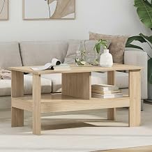 Modern Coffee Table Sonoma Oak Finish, 90x50x45 cm Rectangular Engineered Wood Living Room Center Table with 2 Storage Shelves, Durable, Easy Assembly