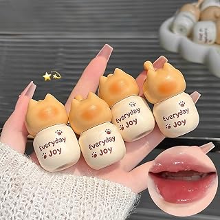 4 Colors Cute Cat Lip Glaze, Mirror Glass Shine Lip Gloss, Jelly Hydrating Glass Finish Tint, Non-Sticky Long Lasting, Korean Daily Makeup for Women