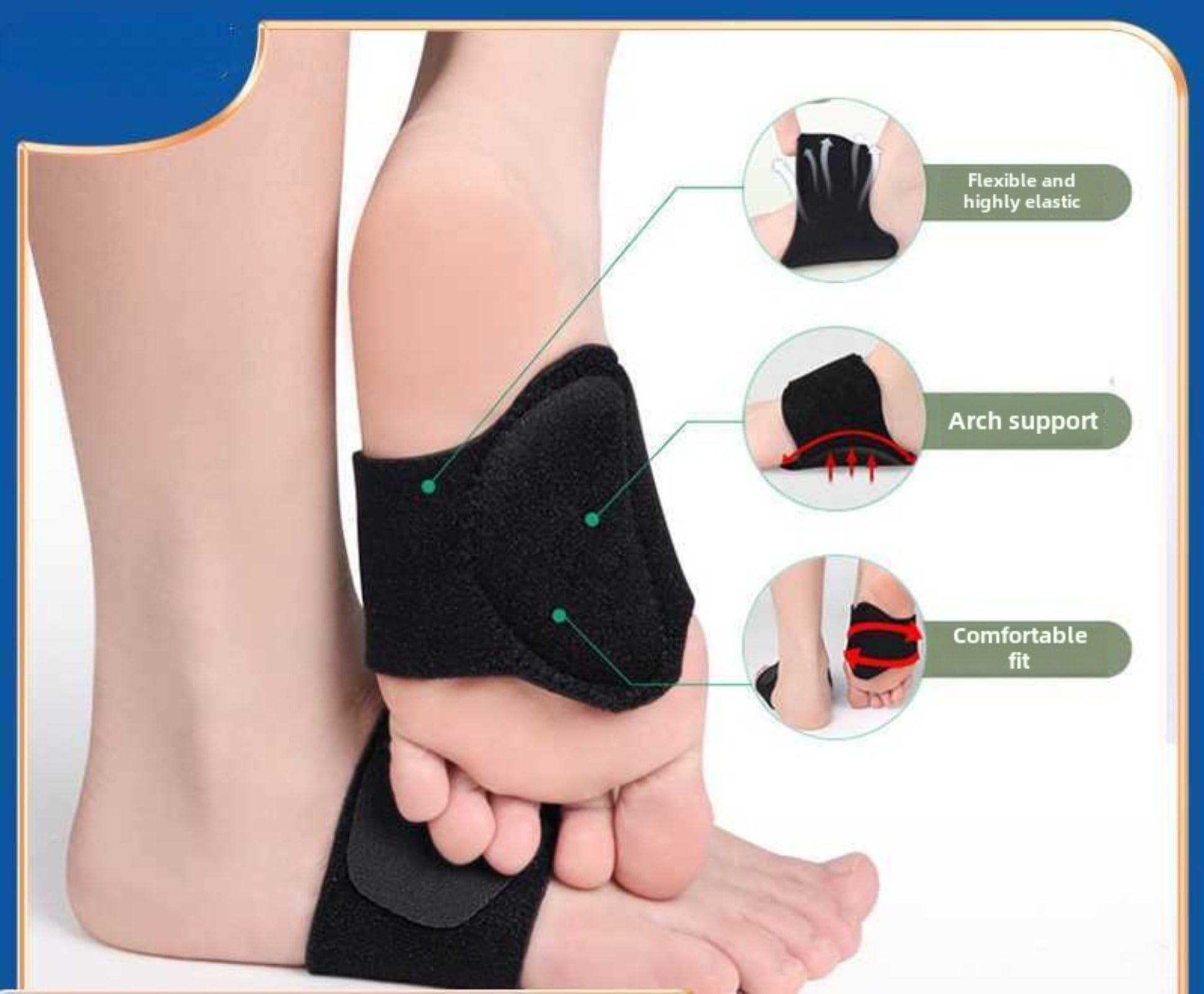 Arch Support Braces - Adjustable Arch Support Wraps Pads for Flat Feet High Fallen Arch Wear Over Under Socks Fits All Shoes Unisex Walking Pad Foot Brace (Black,One Size)