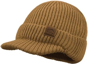 Croogo Winter Beanie Hats with Brim Thick Fleece Knit Hat Visor Beanie Ski Cap Slouchy Unisex