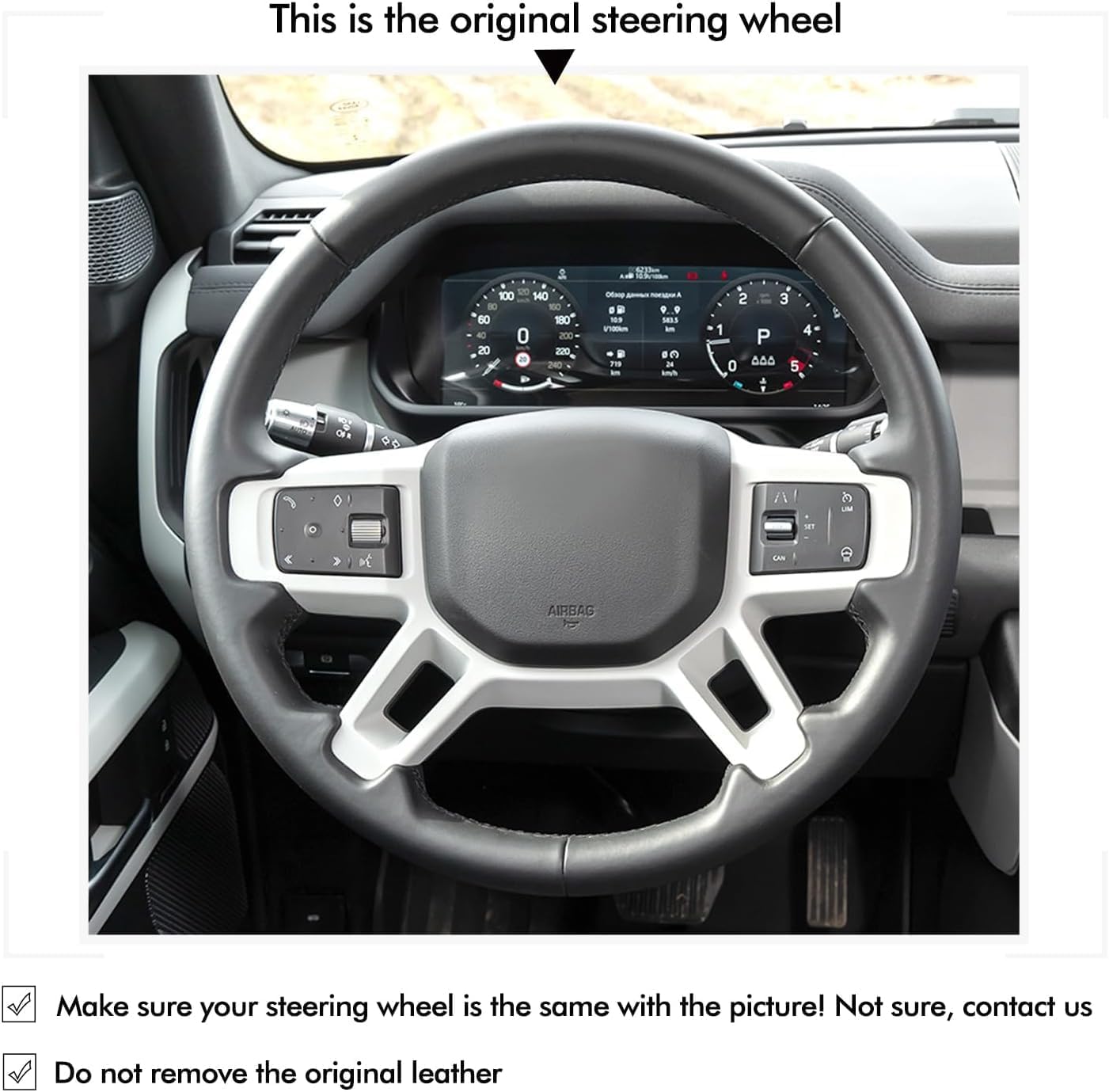 Custom Hand Stitched OEM Steering Wheel Cover for Land Rover Defender 2021 2022 2023 Black Genuine Leather Car Interior Accessories