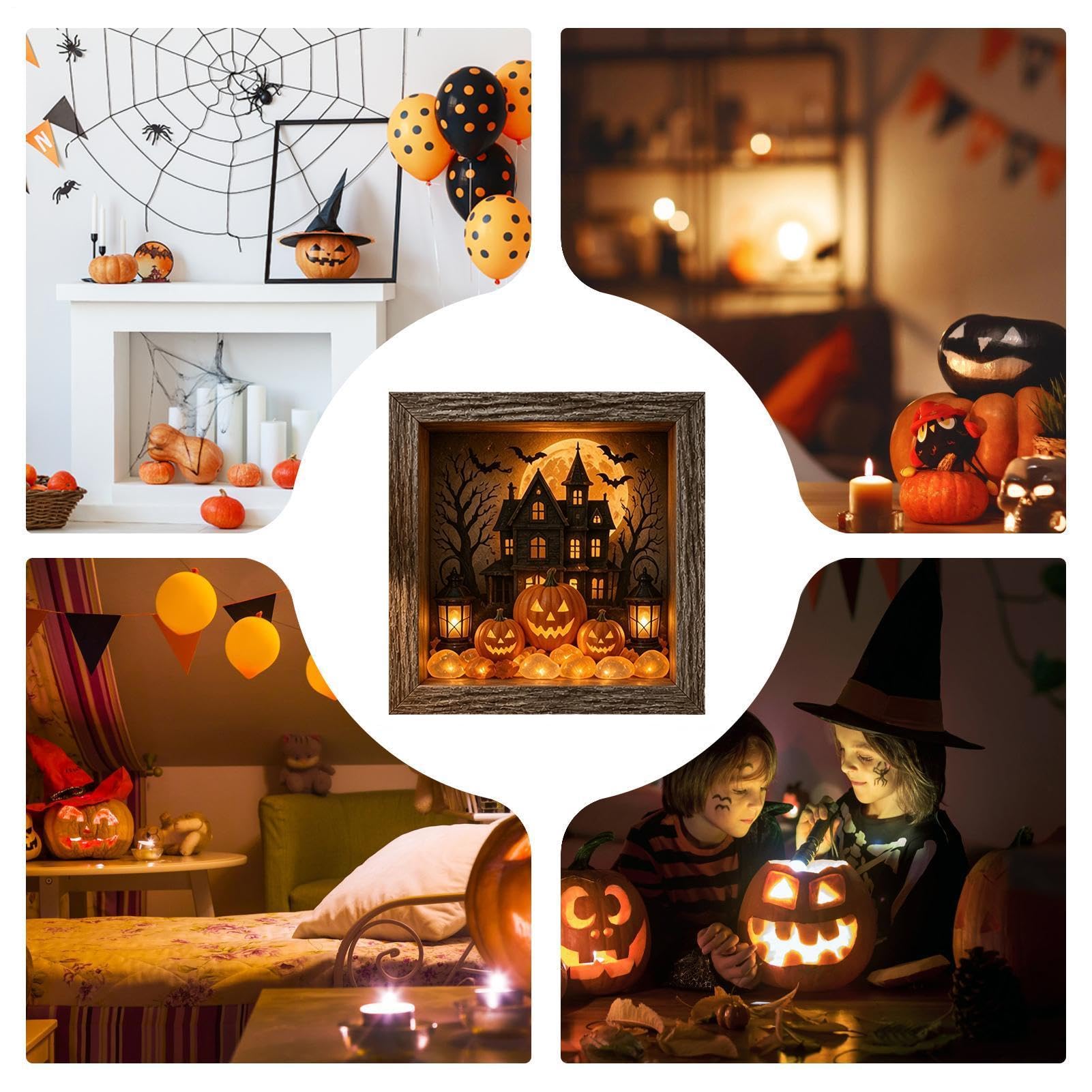 Cornice Scatola di souvenir Halloween Legno Rustico Luminoso E Brillante
