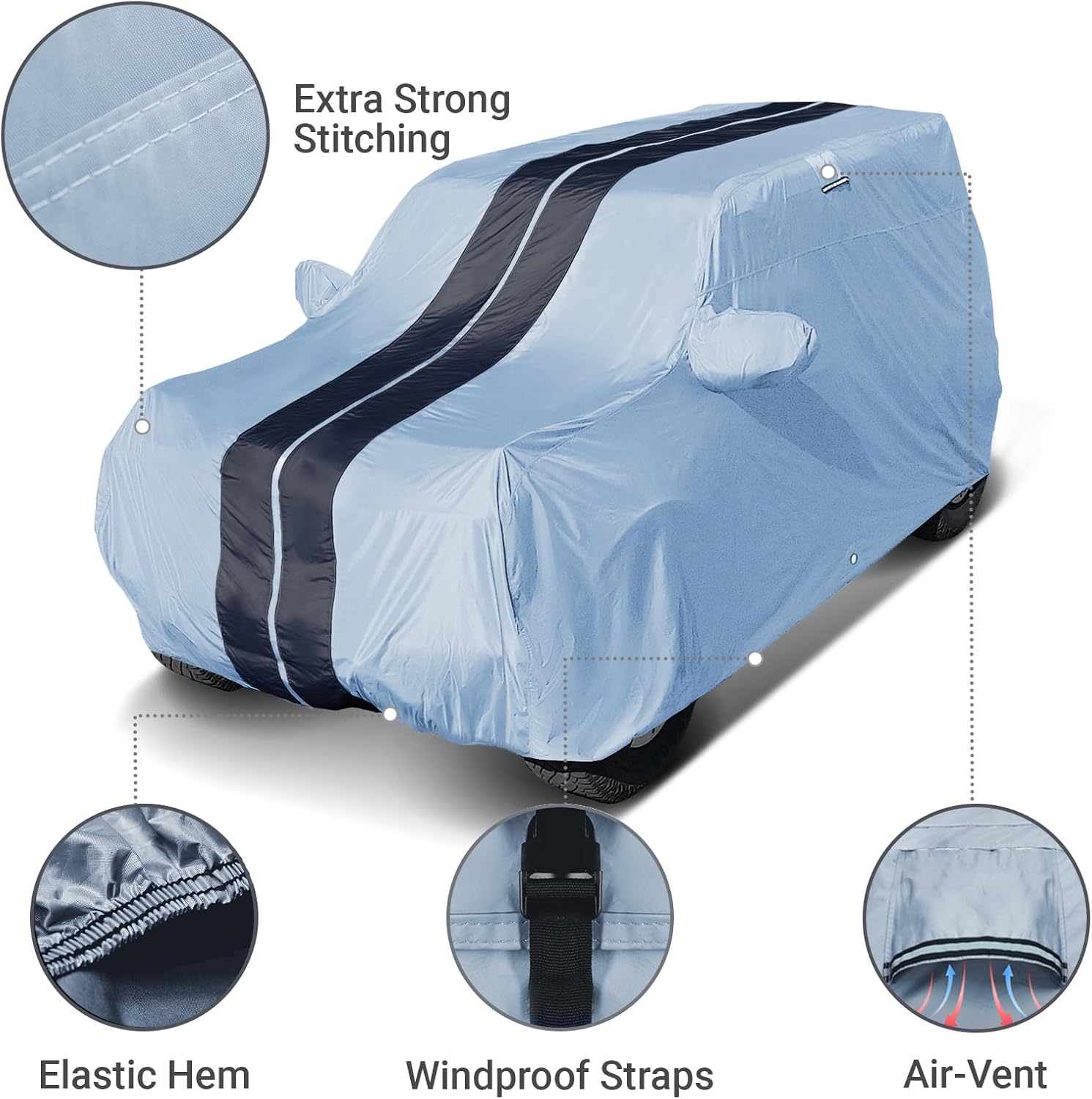 Coverland Custom Fit SUV Car Cover for 2016-2026 Mercedes-Benz GLE-Class, Waterproof All Weather, Car Covers for Automobiles, Rain, UV, Sun Protection, Full Exterior Covers, Stripe(Gray/Black)