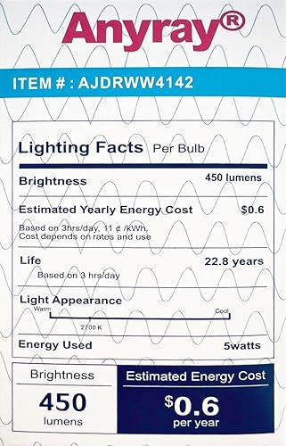Anyray Bombilla LED JDR regulable de 120 V - Blanco cálido 5 W  (reemplazo halógeno de 50 W) E26  E27 base media 130V