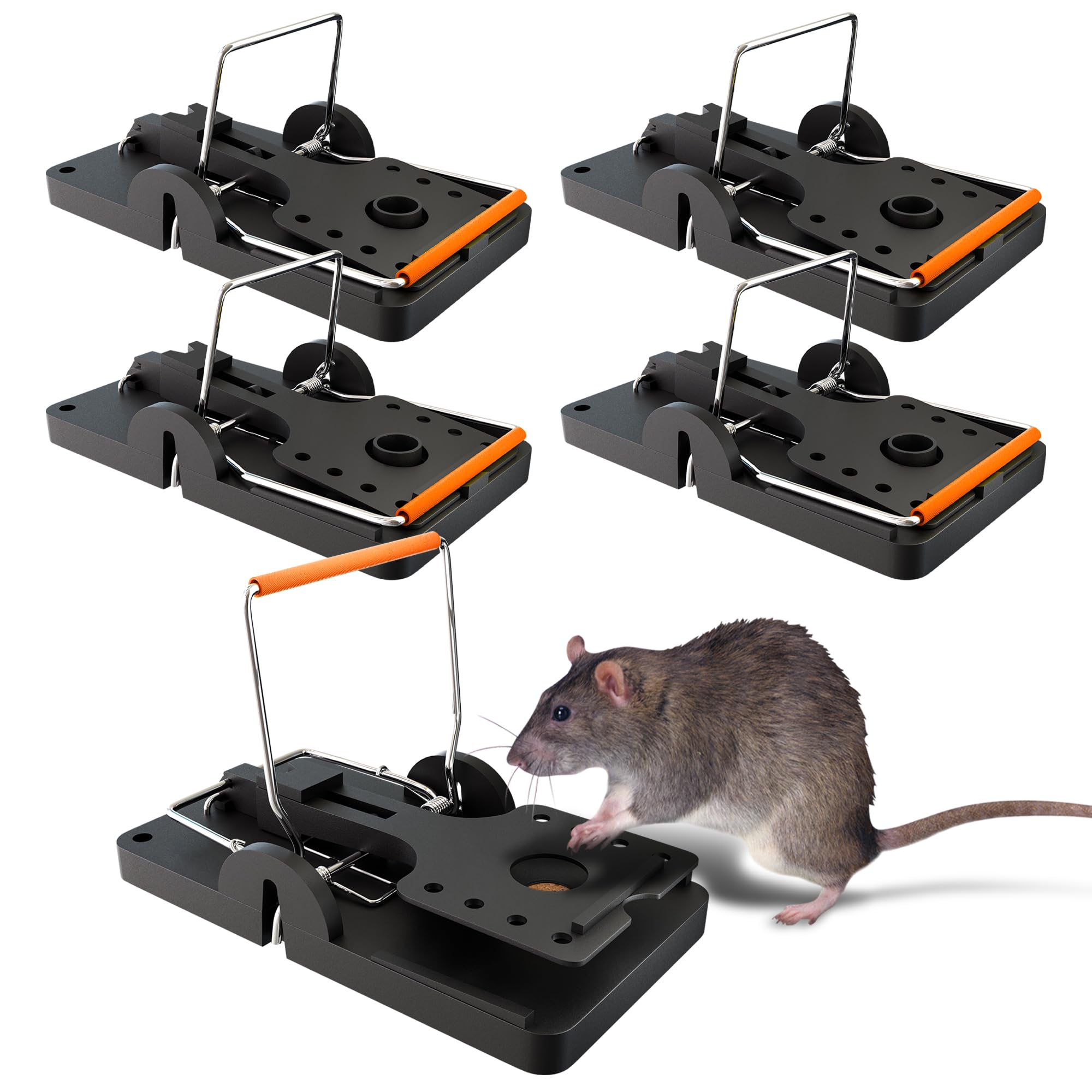 Hinrichs Rattenfallen 5 Stück - Wiederverwendbare Schlagfallen - Ratten Fallen - Hygienische Rattenschlagfalle - Falle für Haus & Garten - Rattenbekämpfung - Schlagfalle Ratte - Rattenfalle groß