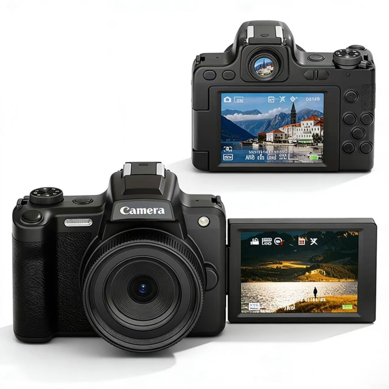 Cámara digital de 68 MP con pantalla abatible de 2.8 pulgadas, visor y modo de belleza para vlogging y fotografía de viajes