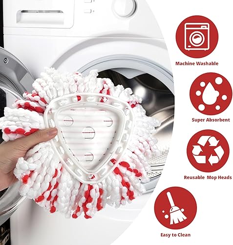 Miniatura 6 de Cabezal de repuesto para trapeador giratorio, paquete de 4 unidades, 40% más de limpieza, cabezal de repuesto para O Cedar Easy Wring, sistema de 1