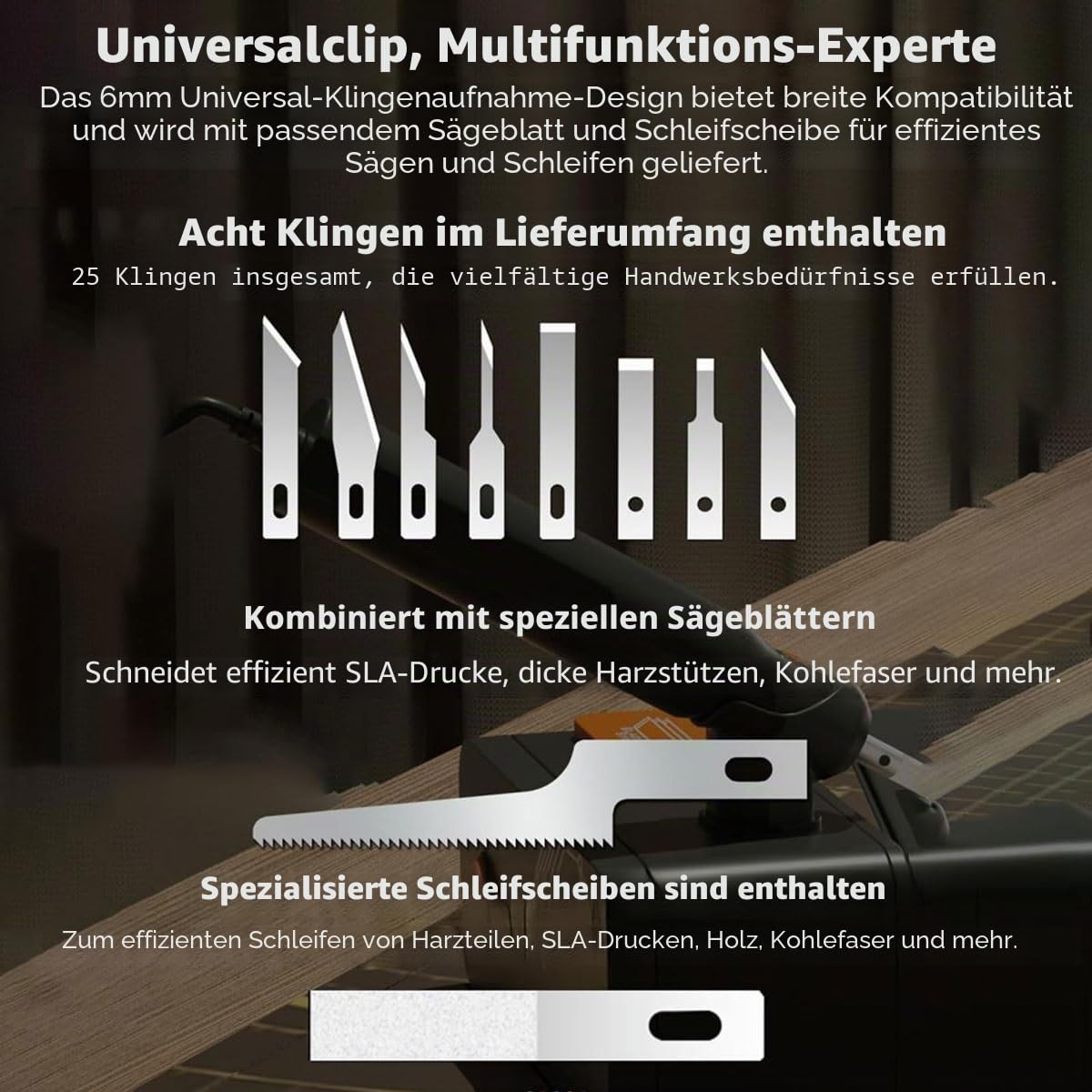Elektrischer Ultraschallschneider, 30 W, tragbares Ultraschall-Schneidmesser mit 25 Ersatzklingen, 31 kHz Vibration, 3 einstellbare Modi, 5–35 °C, for Schneiden von Acryl, PVC, Kunststoff und Leder