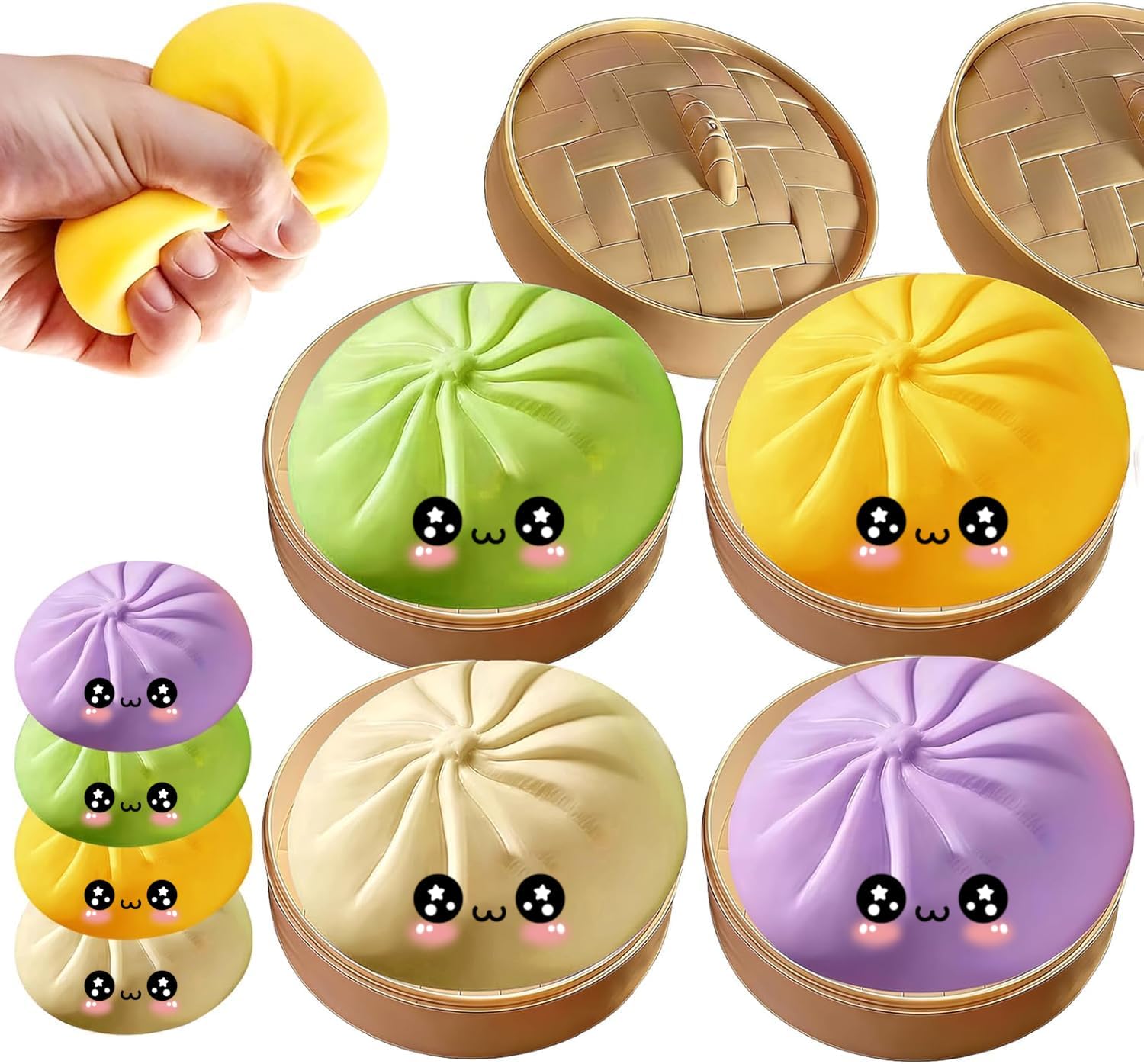 2026 4pcs New Glitter Dumpling Squishy Box,Stress Relief, Soft Squeeze Decompression Dough, Glitter Dumpling Squishy for Stress Relief