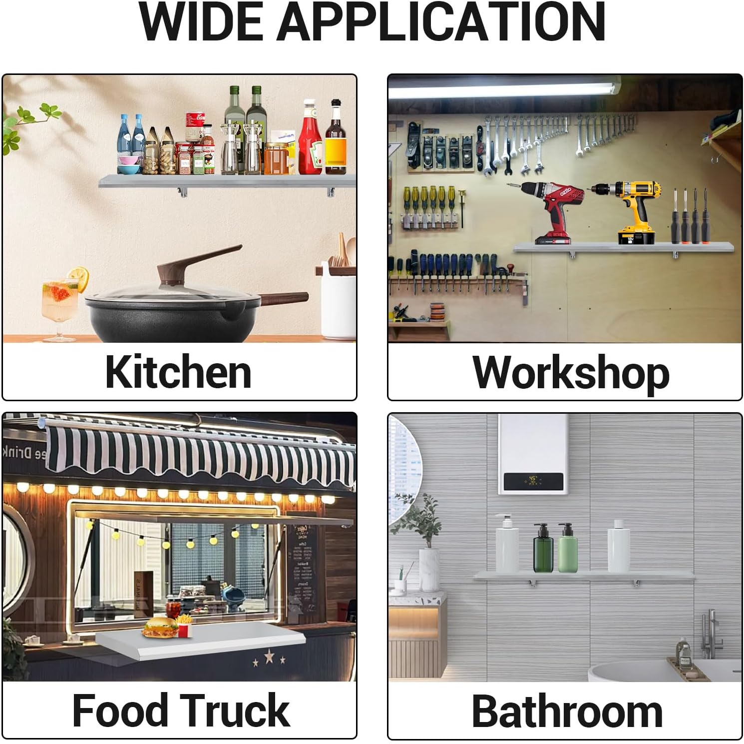 Folding Concession Shelf 48" x 12" - 304 Stainless Steel, Wall Mount, Drop Down, for Food Truck, BBQ, Restaurant