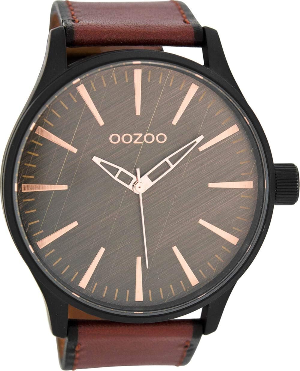 Oozoo XL Watch with Leather Strap Special Item Outlet, C7862 - black / brown / red brown