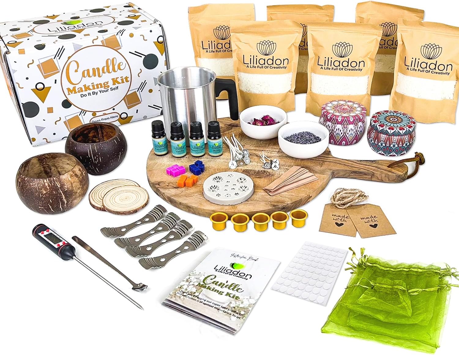 Liliadon Soy Candle Making Kit - Unique Gift Idea! All-Inclusive 17-Piece DIY Set