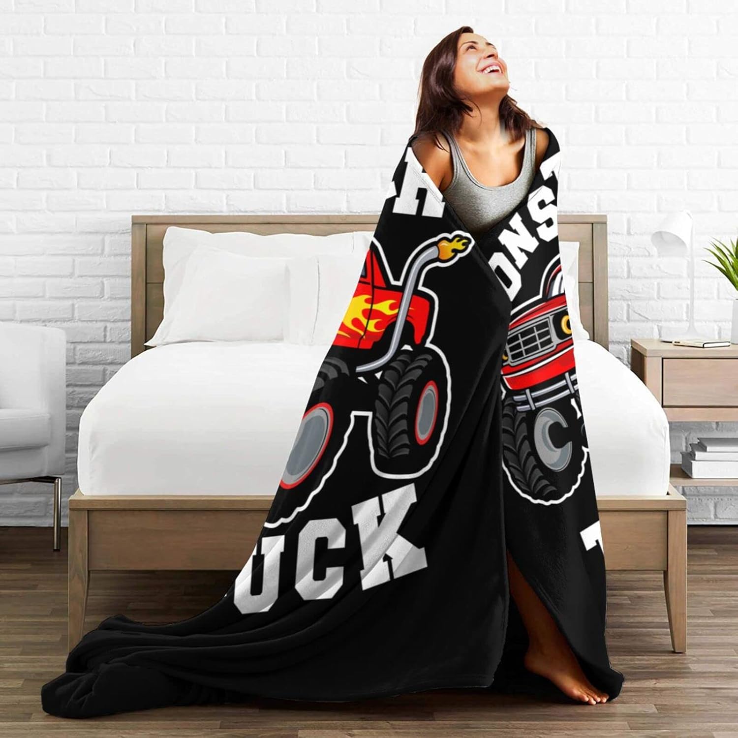 Perinsto Cute Monster Truck Throw Blanket Ultra Soft Warm All Season Decorative Fleece Blankets for Bed Chair Car Sofa Couch Bedroom 50"X40"