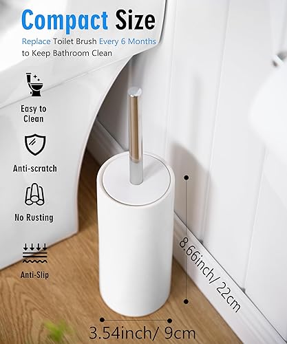 Miniatura 6 de Juego de escobilla y soporte de cerámica blanca mate, cepillo limpiador de inodoro, cepillo de limpieza independiente para inodoro, accesorios de