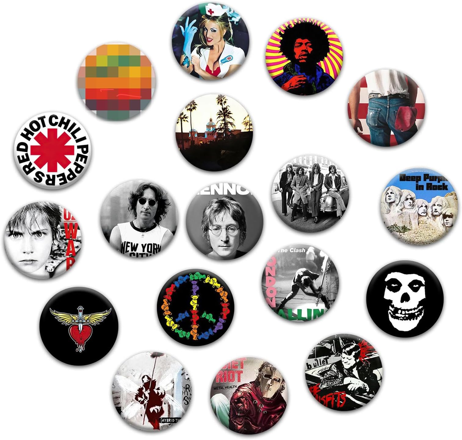 Babymiu Rock and Roll Button Pin Set(18 Pack,1.5 INCH) Music Punk Band 70s 80s Decoration Gifts Merch Party Supplies Button for Accessories Art DIY Crafts Decor