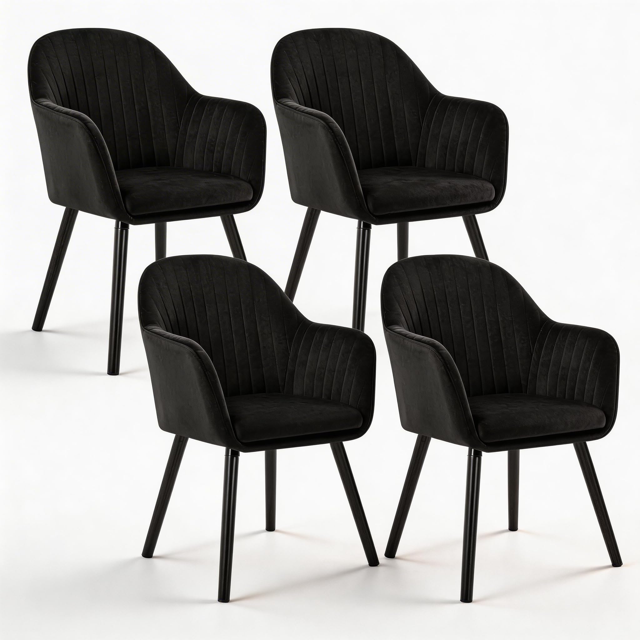 WOLTU Esszimmerstühle 4er Set, für Schlafzimmer Küche Wohnzimmer, Küchenstühle gepolstert mit Armlehne, Massivholzbeinen, Sitzfläche aus Samt, Schwarz
