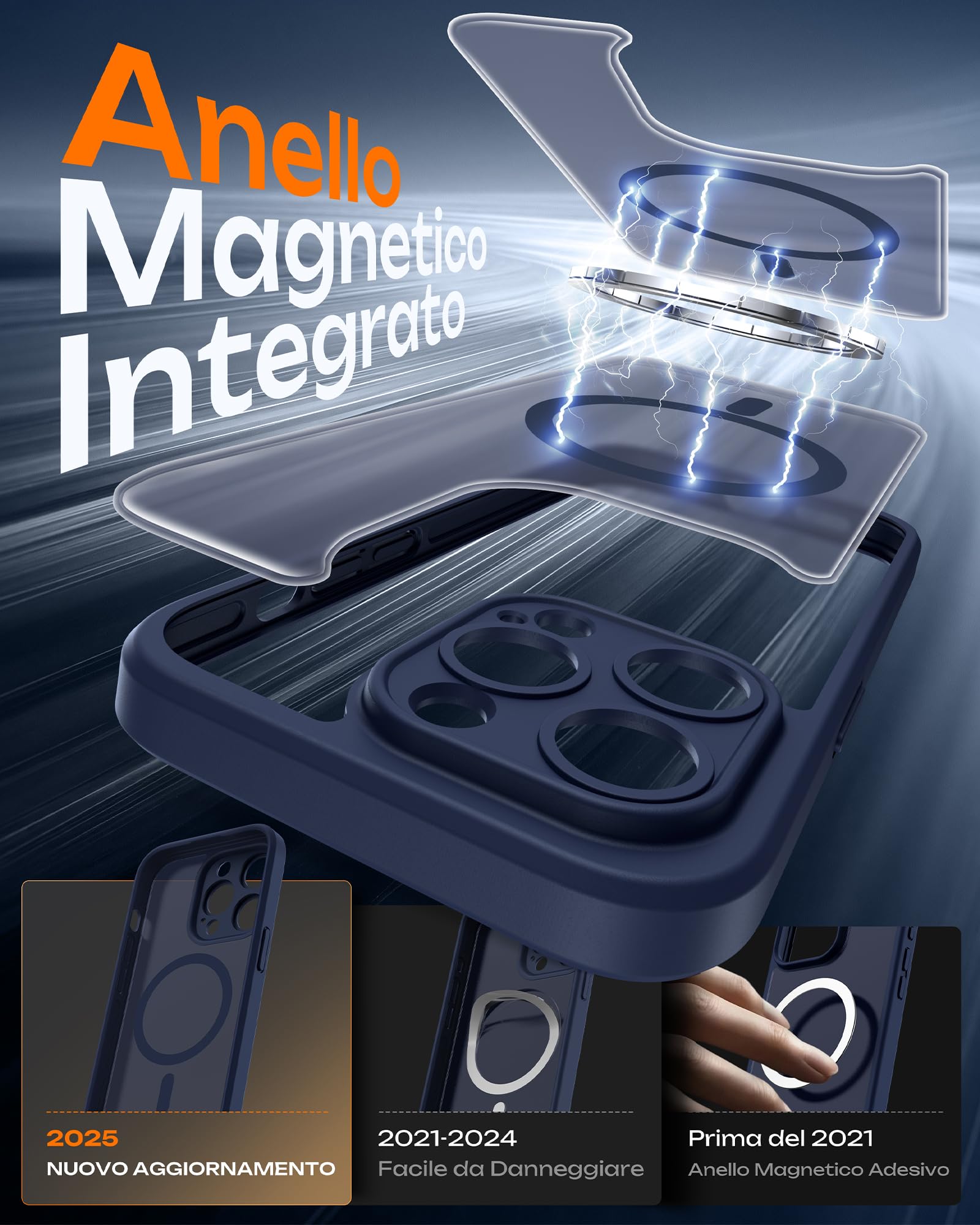 TOCOL Cover Magnetica per iPhone 14 Pro 6,1 Pollic, Compatibile con MagSafe, Protezione Fotocamera Integrata, Custodia Antiurto Traslucida Opaca, Blu