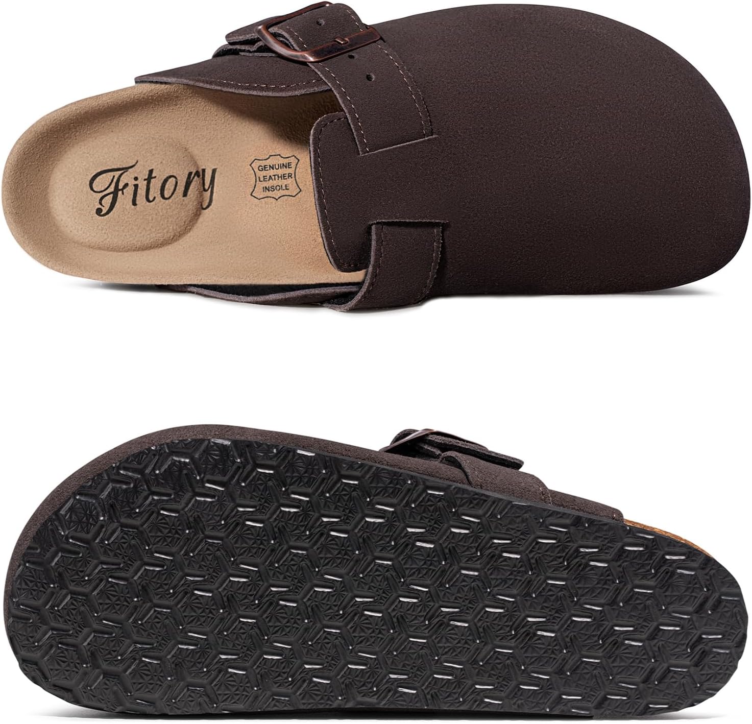 FITORY Women's Genuine Suede Clogs with Arch Support & Adjustable Buckle – Comfort Cork Footbed for Indoor and Outdoor Size 5-11