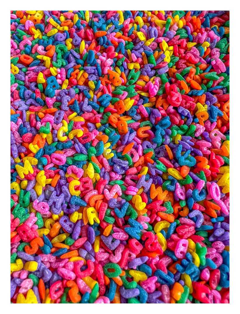 Pasta Sensory Bin Filler for Sensory Table - Colored Pasta for Sensory Play (Rainbow Alphabet Pasta, 4 Cup)