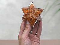 Vista 1 de Estrella Merkaba de orgón de cristal grande de cornalina para meditación curativa de Reiki y rejilla de cristal