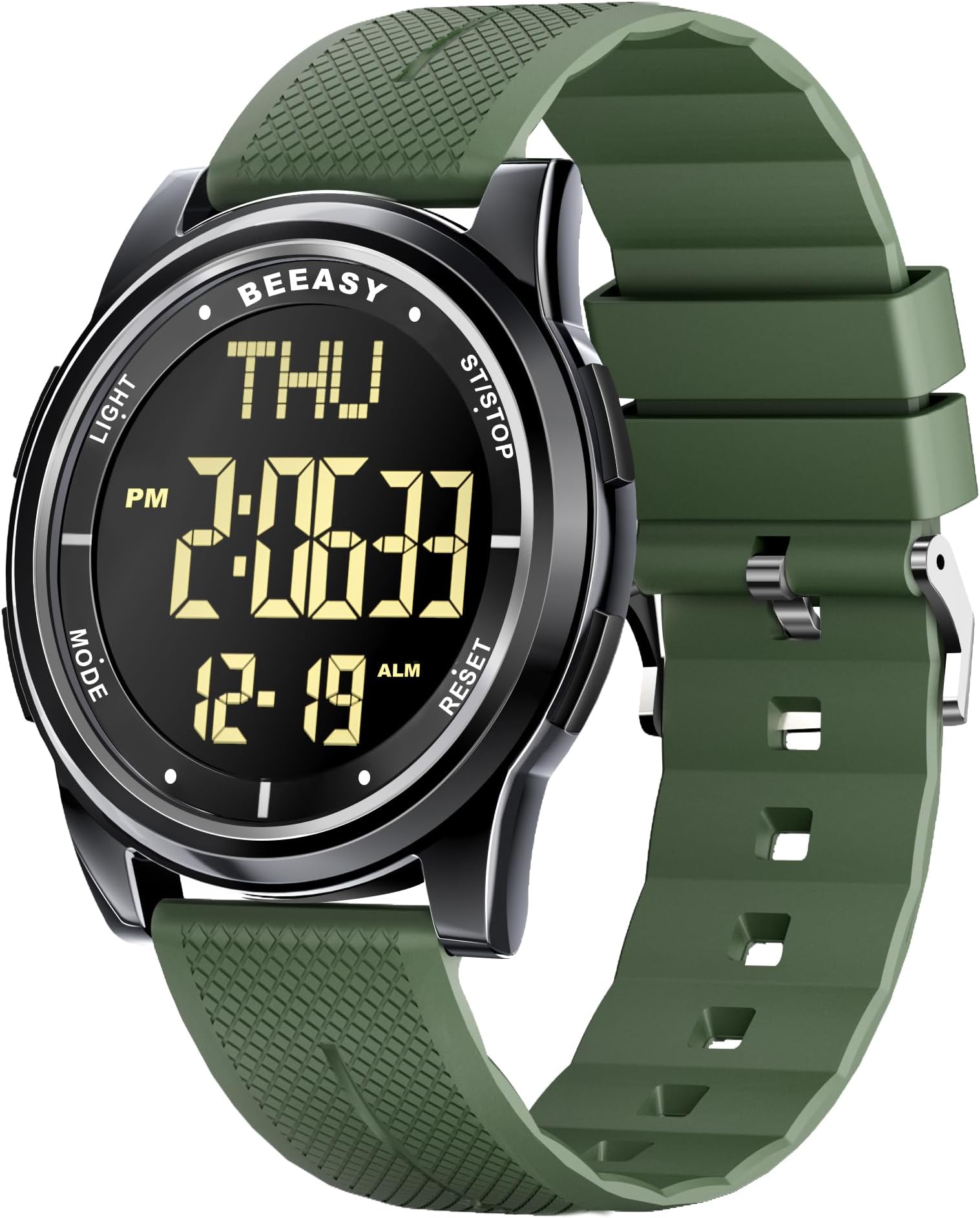Beeasy Digital Watch Waterproof with Stopwatch Alarm Countdown Dual Time, Ultra-Thin Super Wide-Angle Display Digital Wrist Watches for Men Women, Green, FASHION