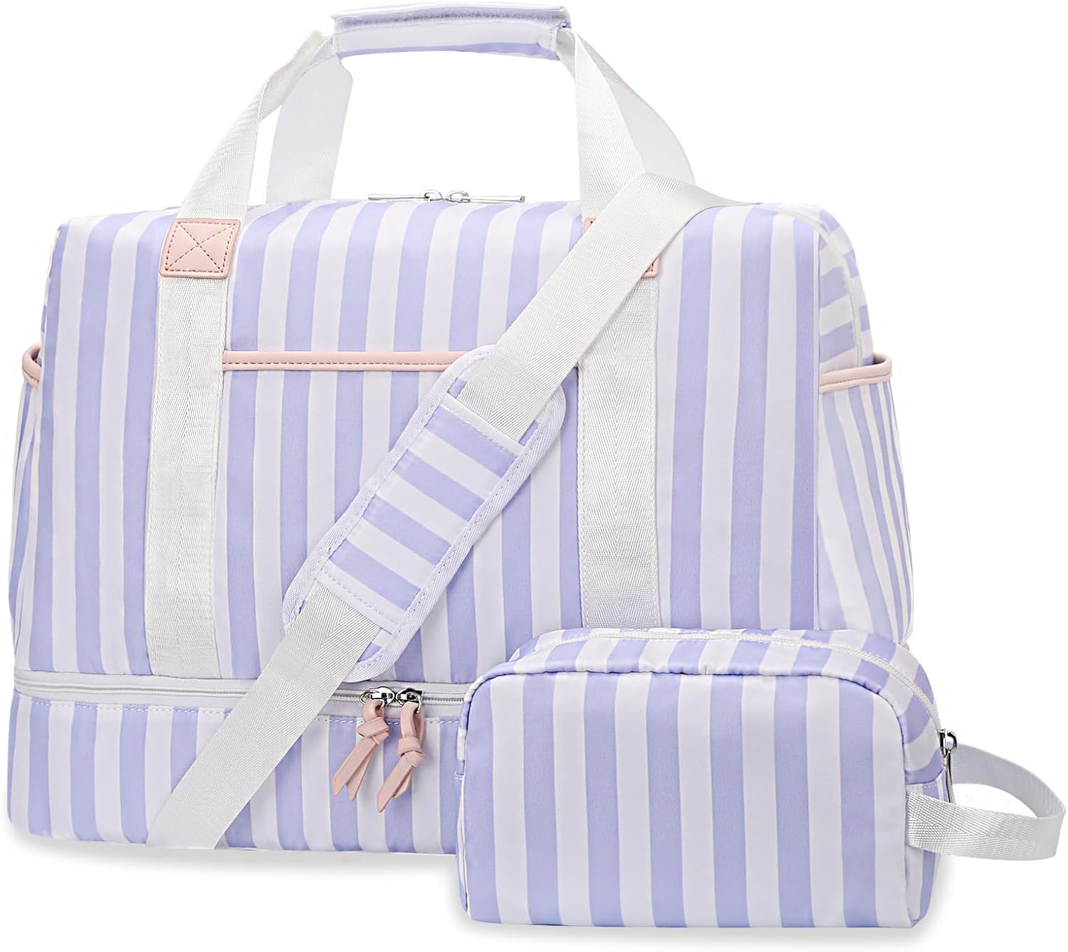 Bosidu Stripe Weekender Overnight Bags for Women - 2Pcs Carry On Travel Duffle Bag with Shoe Compartment