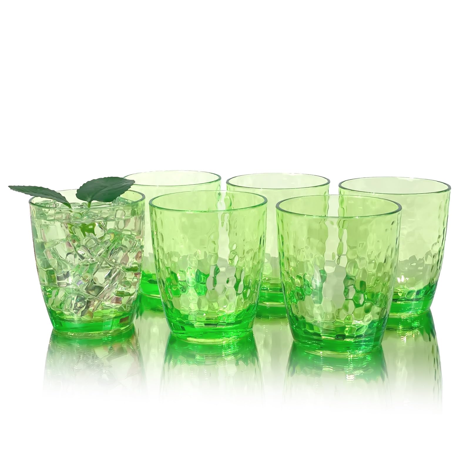Yanglonghui 26-Ounce Plastic Tumblers (Set of 6), Reusable Plastic Mugs, BPA-Free Acrylic to Drink Mugs, Shatter Resistant, Textured Interior, Dishwasher Safe (Green, 15 Ounce)