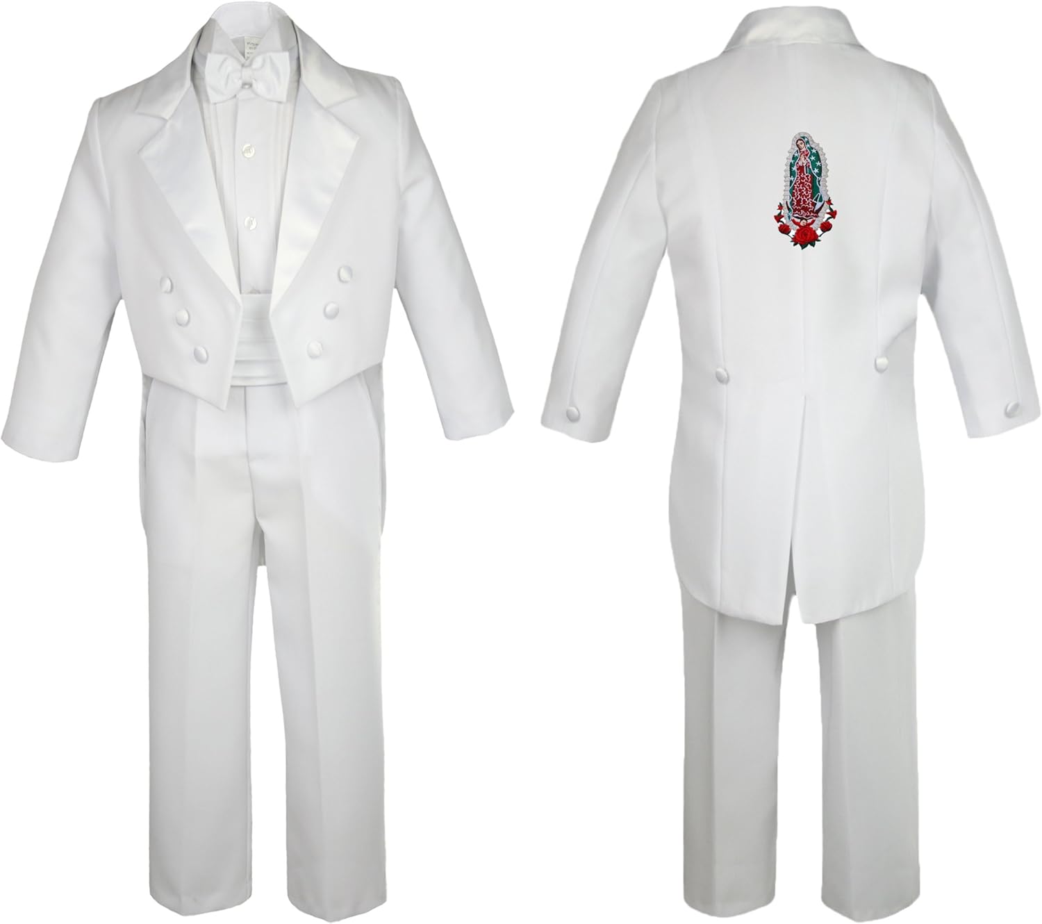 Baby Boy Teen Christening Baptism Tail Suit Silver Guadalupe Maria on Back SM-20