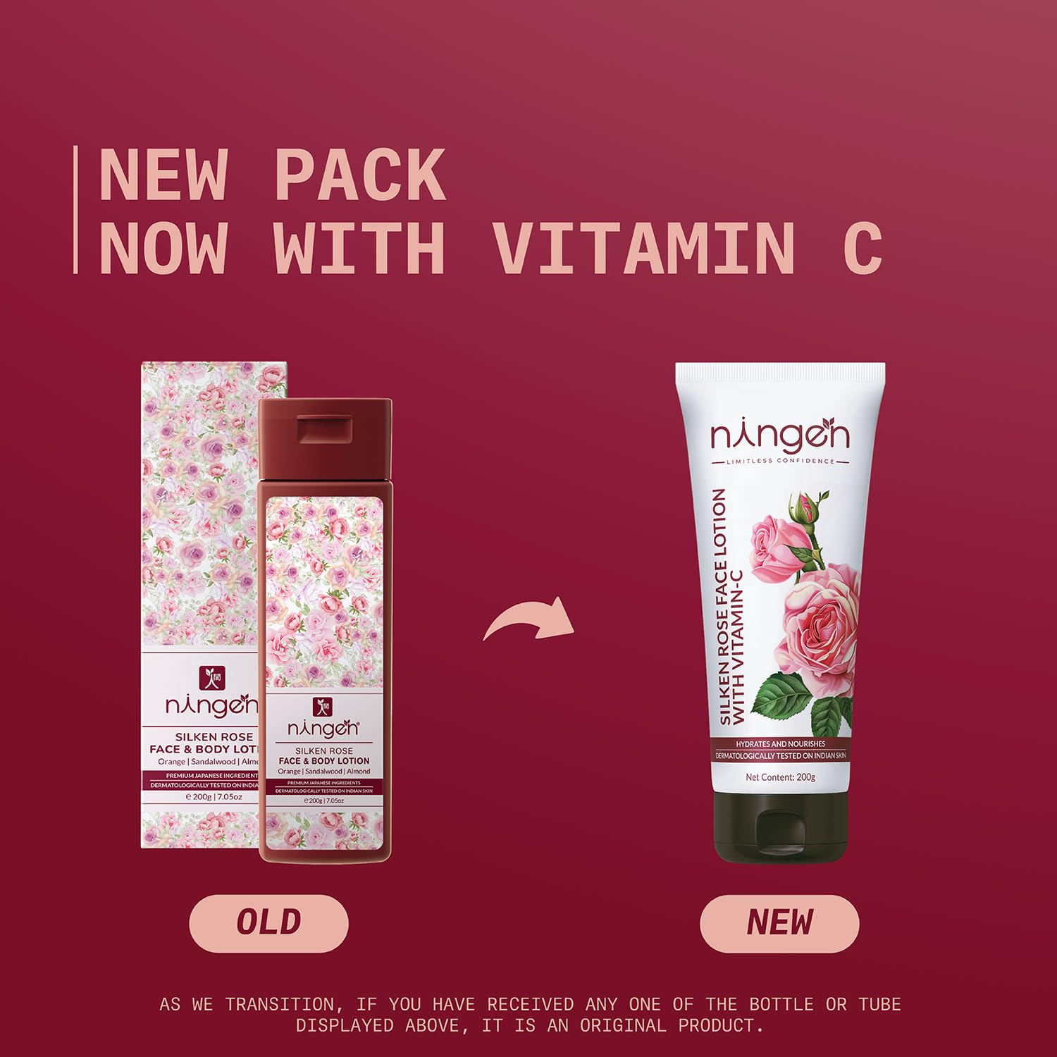Ningen Silken Rose Face & Body Lotion I Premium Japanese Ingredients Infused with Orange Peel, Sandalwood, Almond Oil I Dermatologically Tested, Paraben Free I Makes Skin Brighter, Fuller and Softer I 200g - Image 3 thumbnail