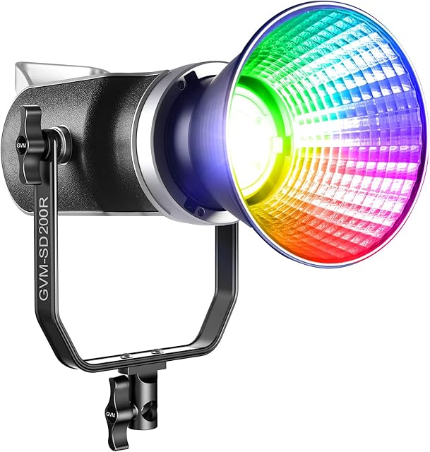 GVM 200W RGB Video Light, Bi-Color COB Photography Lighting with Bowens Mount & DMX Control, YouTube Studio Light for Film Recording with App & 8 Lighting Effects, 2700K~7500K CRI 97+, 98200lux/0.5m