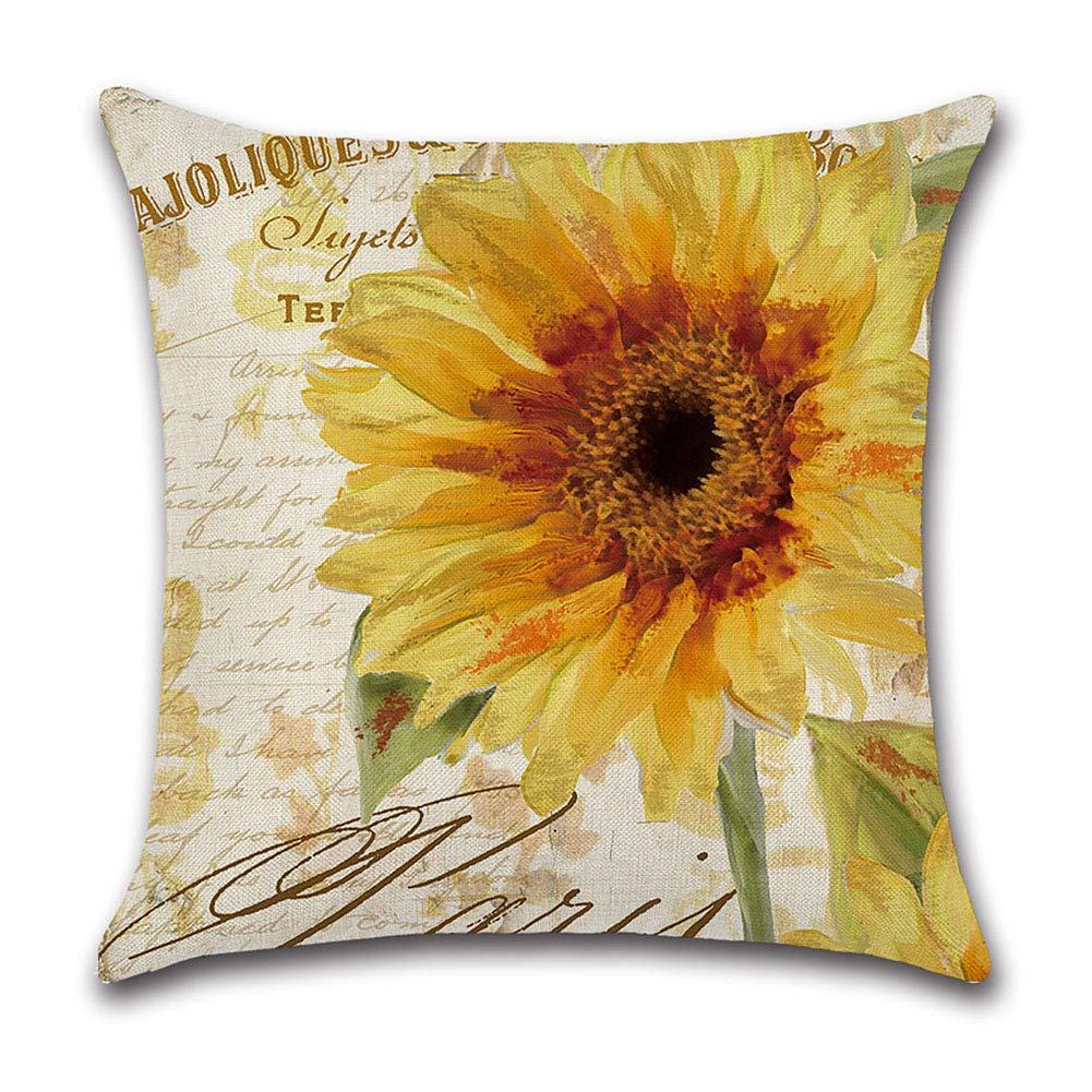 Meiyum Sunflower Printing Pillow Case, Oil Painting Sunflower Throw Pillow Cases,Vintage Floral Design Decorative Cushion Cover Pillowcase Home Decoration Sofa