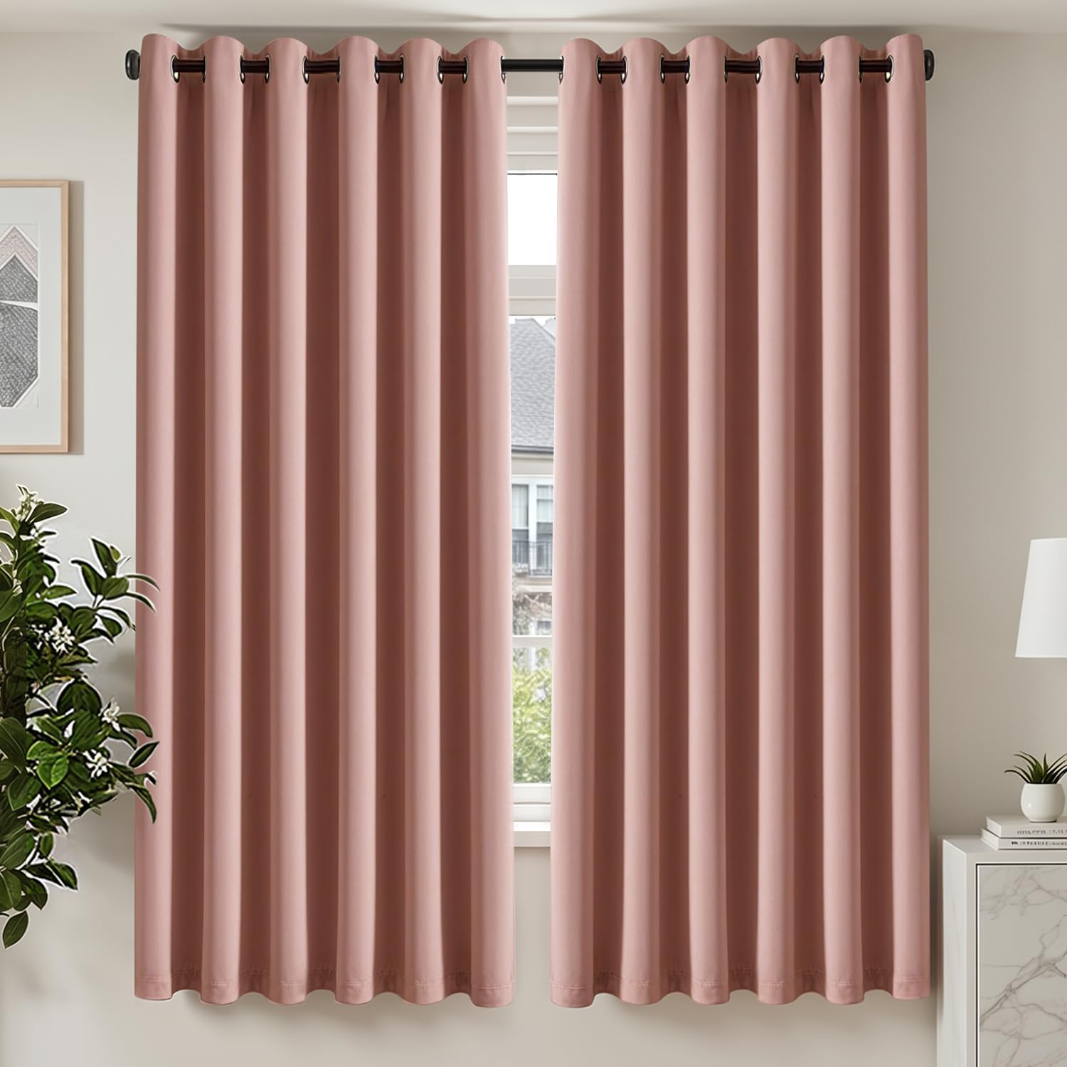 TOPICK Pink Blackout Curtains for Bedroom Living Room, W90 xL72, 2 Panels