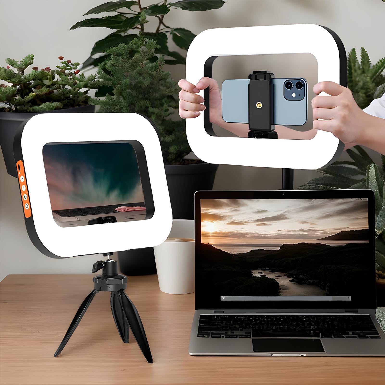 Lampa pierścieniowa LED Antywstrząsowa ergonomiczna ręczna kamera | Kwadratowy stabilizator wideo z lampą Wielofunkcyjny do streamingu makijażu w studio i plenerze słabe
