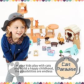 TQQFUN 43-Piece Cat Figurine Playset - Realistic Pet Care Center Role Play Toys for Kids, Toddlers, Boys and Girls