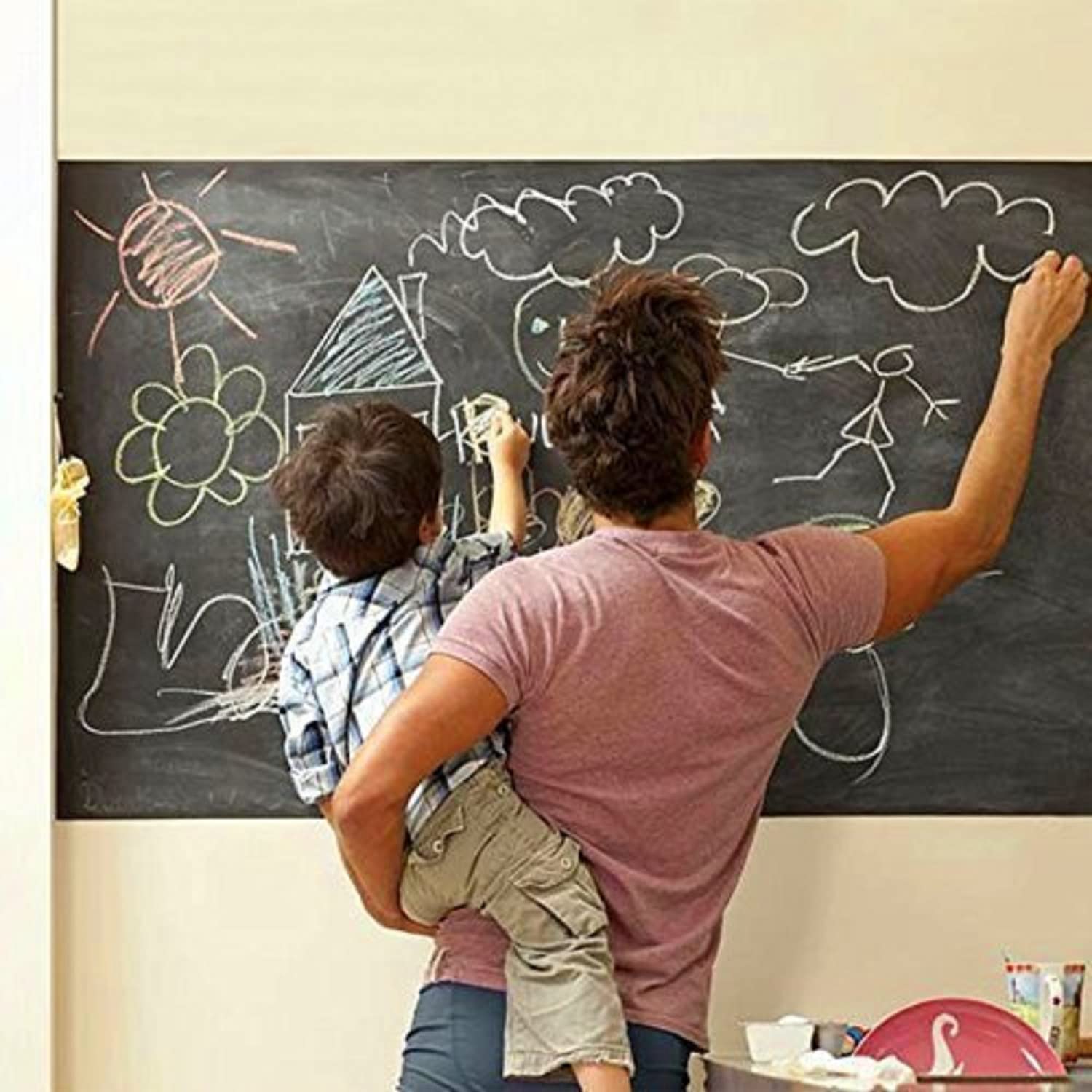 Pegatinas Pared Tiza Vinilo Pizarra Negra Adhesiva 45 x 200cm