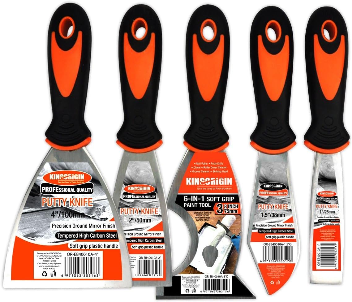 Putty Knife Set, 5 Pcs Paint Scraper (1" 1.5" 2" 3" 4"), Multi-use Scraper Tool, Spackle Knife for Drywall Repair, Wallpaper Removal, Paint Application, Applying Putty, Plaster