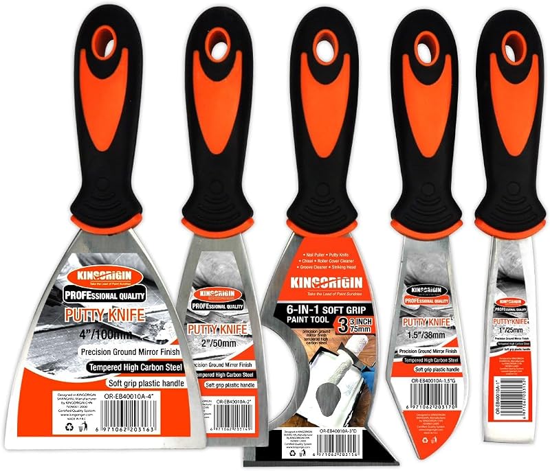Putty Knife Set, 5 Pcs Size Paint Scraper, 1" 1.5" 2" 3" 4" | Multi-use Scraper Tool, Spackle Knife for Drywall Repair, Wallpaper Removal, Paint Application, Applying Putty, Plaster
