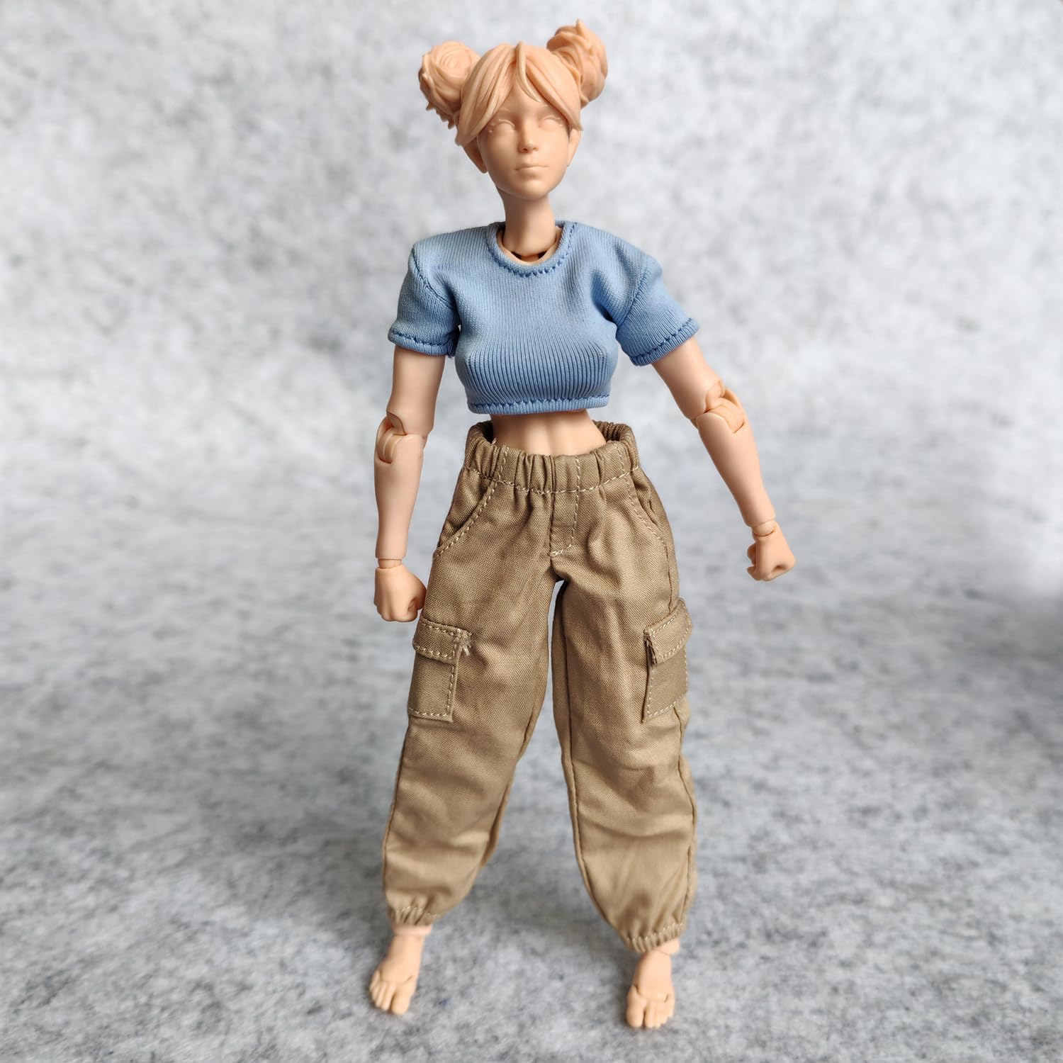 1/12 Scale Figure Clothes T-Shirt + Cargo Pants for 1:12 6inch Female TBL Action Figure Doll Clothes (Blue)