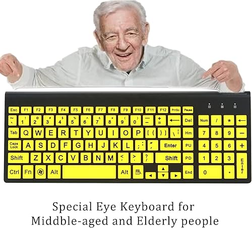 Miniatura 2 de Teclado y mouse inalámbricos de tamaño completo con impresión grande de 0.08 oz con impresión de gran tamaño para niños con discapacidad visual y