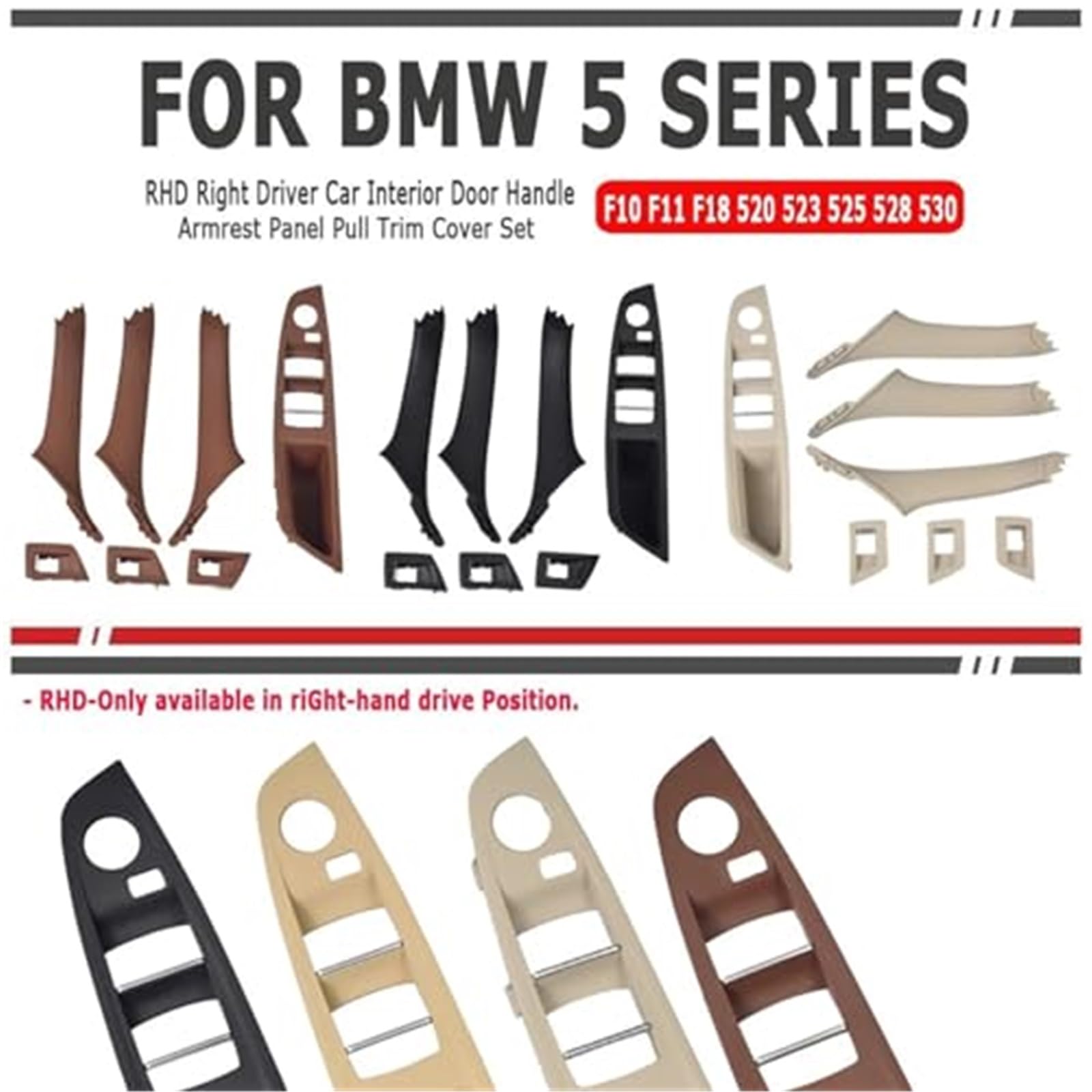 Uchwyt do holowania drzwi wewnętrznych wymiana wykończenia panelu wewnętrznego, dla BMW serii 5 F10 F11 F18 520i 523i 525i 528i 535i Wnętrze klamki samochodowej(Model A Black)